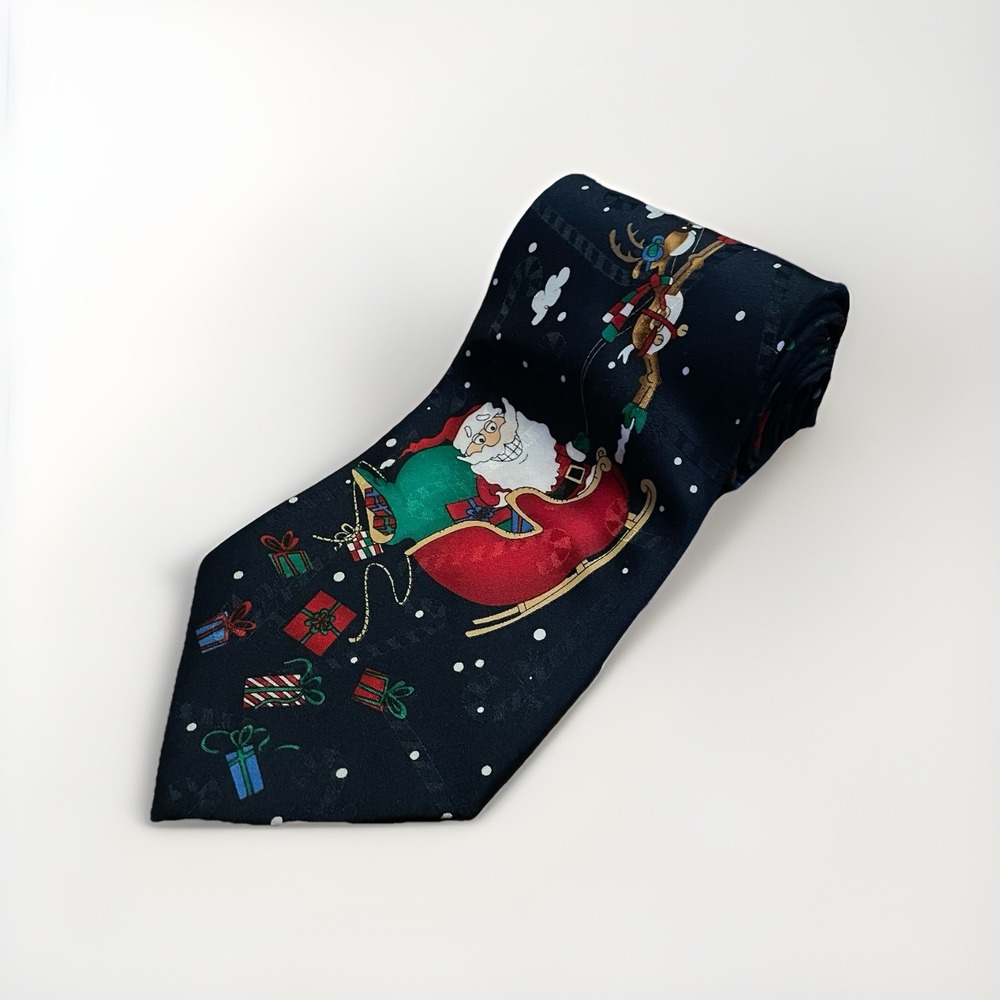 Hallmark Yule Tie Greetings Christmas Tie Funny Santa And Reindeer‎ Necktie